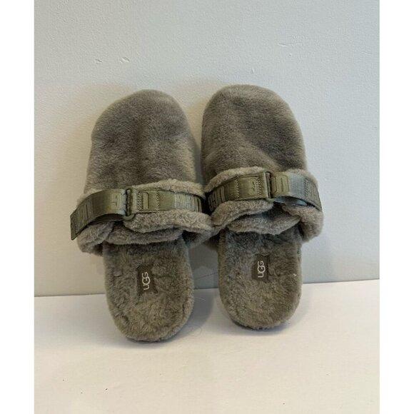 UGG Fluff It Slippers Shearling Lamb Fur Green Slip Ons Wool Mens Size 8.0 - Picture 1 of 12